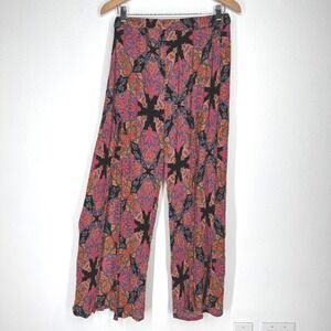Earthbound Trading Co Paisley Floral Wide Leg Rayon Pants Medium Hippie Festival